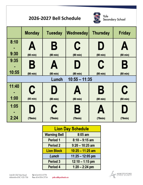 2026-27 Bell Schedule